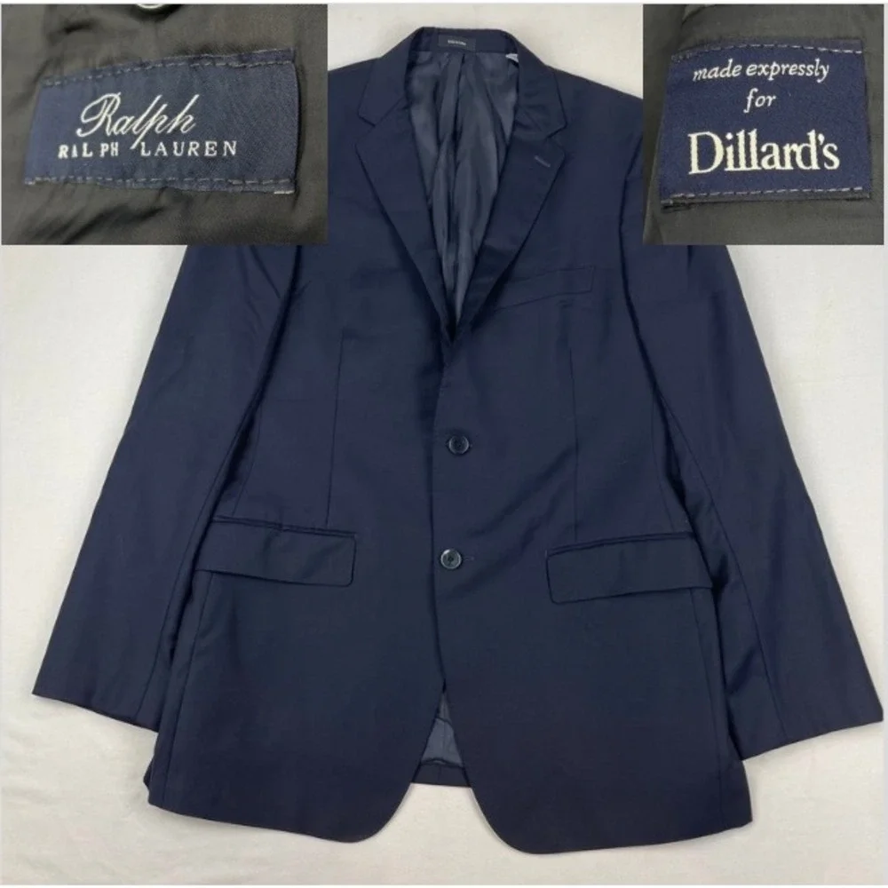 Ralph Lauren Mens 42L Navy Blue 100% Wool 2-Button Blazer Sport Coat Dillard's